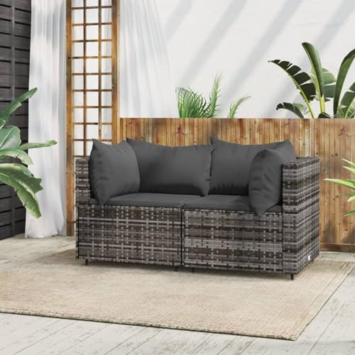 Rantry Garten Ecksofa 2 STK.Modular Gartensofa Sofa Lounge Gartenmöbel Einzelsofa Loungesofa Möbel Sessel Ecksessel Balkon Terrasse Garten Poly Rattan Grau