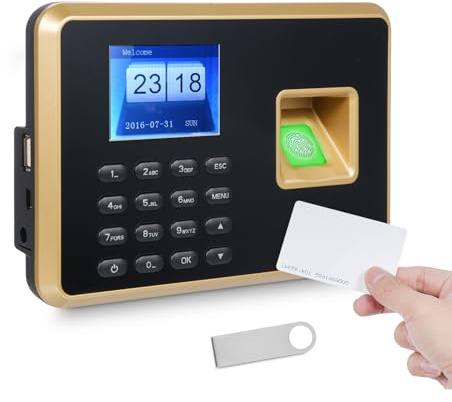 Bisofice A2 Zeiterfassung für Kleinbetriebe, Stempeluhr Zeiterfassung Mitarbeiter Fingerabdruck, Passwort, Ausweis, mit 2,4-Zoll-Display, U-Disk, Deutsche Systemsprache,Gold