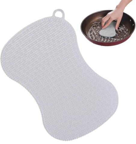 Ruwshuuk Limpiador de platos de silicona, cepillo de esponja multiusos para lavar platos, estropajo de secado rápido, diseño de agujero para un fácil almacenamiento, limpiador de cocina para derrames