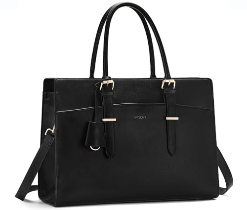 VASCHY Sac Cabas Femme en Cuir PU - Mallette Ordinateur 15,6 Pouces Élégant pour Affaires et Bureau Professeur
