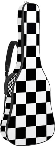 Schwarz & Weiß Checker Poker 41 106,7 cm Akustikgitarrentasche mit verstellbarem Schultergurt, Gitarrentasche mit Rückenaufhänger, geeignet für E-Gitarren, Bassgitarren, klassische Gitarren, Ukulele,