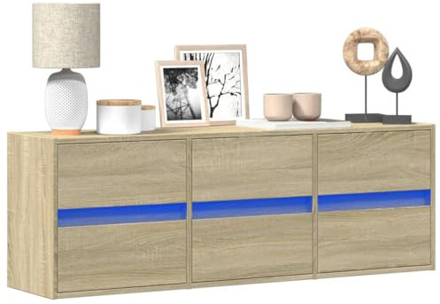 ShGaxin Väggmonterad TV-bänk med LED-lampor Ek Sonoma 130 x 31 x 45 cm, TV-bord, TV-skåp, TV-bord, vardagsrumsmöbler, TV-bord, vardagsrumsbord, TV-bord - 852301