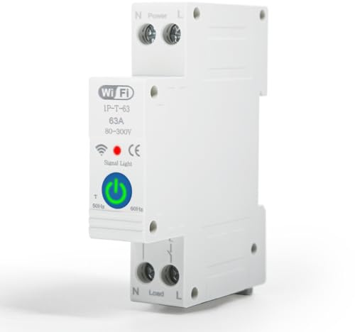 WiFi Smart Leitungsschutzschalter, DIN Schiene Home Fernbedienung Schalter, 1P 63A Tuya WiFi Smart Leistungsschalter Sprachfernbedienungsschalter für Alexa Google Assistant