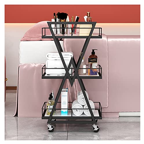 Allzweckwagen aus Metall für medizinisches Spa, Salon, 3 Etagen, Rollwagen mit Schublade, Friseurwagen mit Rädern für Haarstylisten, Maniküre, Nero Color