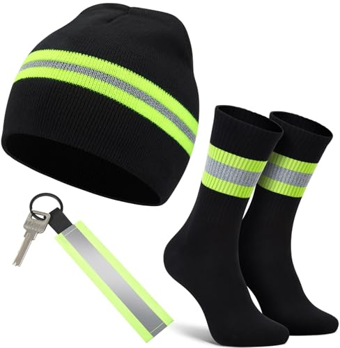 Hestya Weihnachten Feuerwehr Geschenke Feuerwehrhelm Mütze Baumwolle Heldensocken Schlüsselanhänger Unisex Winter Feuerwehrmann Zubehör für Adventskalender 2025 Männer Frauen Kinder(Streifen)