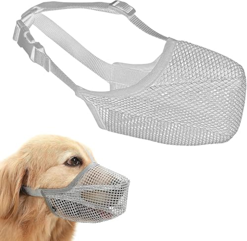 HTRTRR Maulkorb für Hunde,Maulkörbe für Hunde mit Mesh, Nylon-Maulkorb Für Hunde, Anwendbar auf Für Kleine, Mittelgroße Hunde, Verhindert Das Beißen, Kauen Und Bellen (Grau, S)