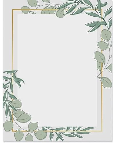 =PaperDirect Opulent Luxe Leaves Border Paper, Grey and Gold Leaf Design with Elegant Scroll Accents, 8.5 x 11, Acid-Free, Stationery for Invitations, Letters, Crafts, Cards, 25 Sheets