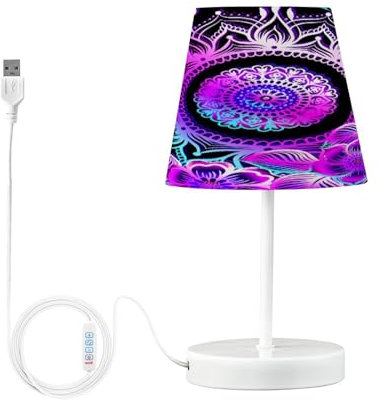 Mnsruu Lampe de chevet indienne au henné floral bohème pour chambre à coucher, table de chevet, lampe de bureau, abat-jour pour salon, dortoir, bureau