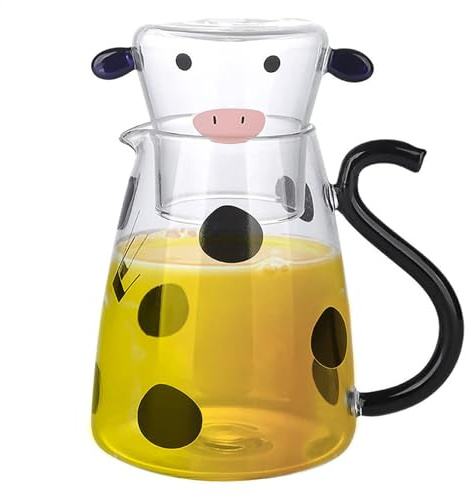 Bouteille d'eau en verre vache, carafe en verre de vache, carafe d'eau de chevet et tasse en verre, théière à boissons, micro-ondes, bouilloire à lait, théière, cafetière, distributeur de jus,
