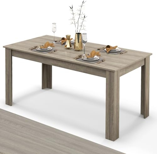 HOMASIS Tavolo da Pranzo, Tavolo Cucina in Legno, Rettangolare, Scrivania, Elegante e Robusto, Fino a 8 Persone, Portata di 150 kg, 160 x 80 x 77 cm (Naturale)