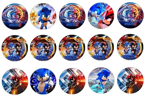 Sonic (Hedgehog) 3 Movie Personalised Edible Icing Cake Topper - Round, Costco, Rectangle and Matching Cupcake Toppers, Birthday Decoration (4. Cupcake Toppers)