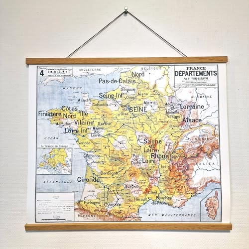 Carte Vidal Lablache 04 - FRANCE DEPARTEMENTS - 60 x 50 cm - POSTER PAPIER 150 g/m² satiné avec ou sans PORTE AFFICHE MAGNETIQUE