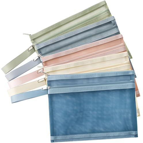 GESDYO 5 Color Mesh Zipper Pouch Bags,Colored Double-Layer Toy Storage Bags with Zipper, Nylon Board Game Storage, Breathable See Puzzle Building Blocks Toy Storage Bag with Handle (A5)