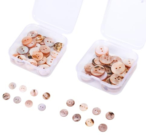 30 Stück Perlmutt Knöpfe, Natürliche Muschel Knöpfe zum Annähen, Schimmernde Flache Knopf, Buttons Selber Machen 12,5mm & 15mm mit Durchsichtiger Kunststoffbox für DIY Nähen und Basteln
