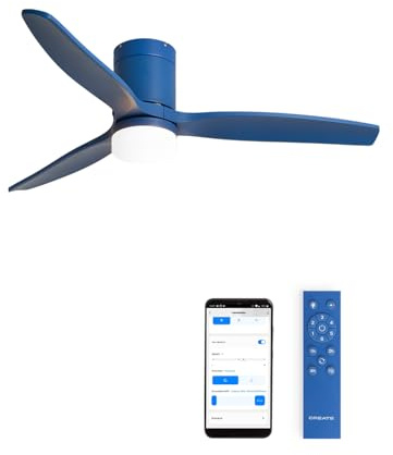 CREATE / WINDCALM M/Ventilatore da soffitto con luce blu cobalto con WiFi e telecomando / 40W, ABS, Ø132 cm, 6 velocità, 3 temperature di luce, timer, funzione estate-inverno