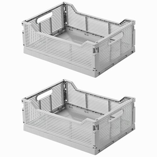 Spesh Klappbox 2 Stück Klappkiste 40*30cm Faltbar Aufbewahrungskörbe Stapelbar Aufbewahrungsboxen für Küche,Bad,Büro,Schrank(Grau, 40*30*15cm)