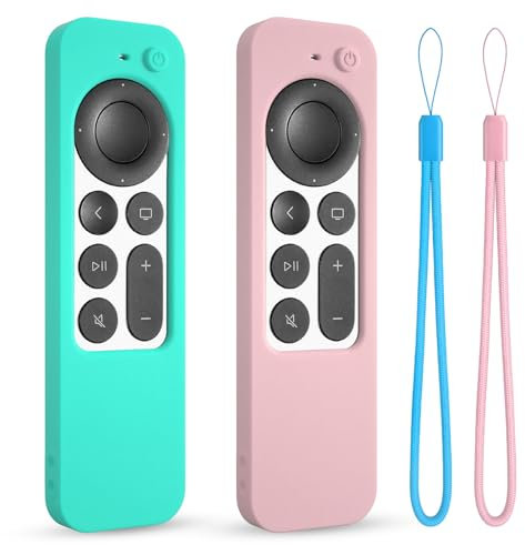 Silicone Case for Apple tv siri Remote 2021 2022 2023 Protective Cover for Apple 4k/hd tv Remote Controller Anti Sleeve with Lanyard(2nd/3nd gen) (Mint+Pink)