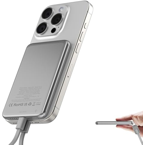 Magnetic Power Bank, Wireless Portable Charger 5000mAh, PD20W Fast Charging Powerbank for Magsafe, Slim USB C In&Out Phone Battery Pack
