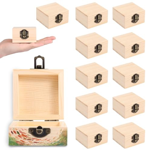 Jokapy Lot de 12 petites boîtes à bijoux en bois faciles à transporter - Mini boîte au trésor en bois avec verrous en métal vintage et charnières - Bricolage aléatoire pour la maison (B)
