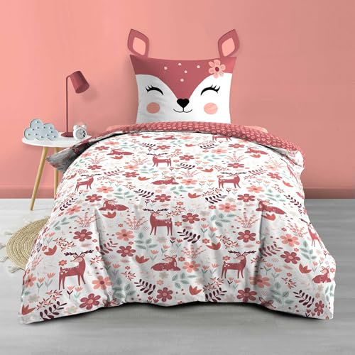 Douceur d'Intérieur, Parure de Lit 2 Pièces (140 x 200 cm) Bichette Rose, 100% Coton