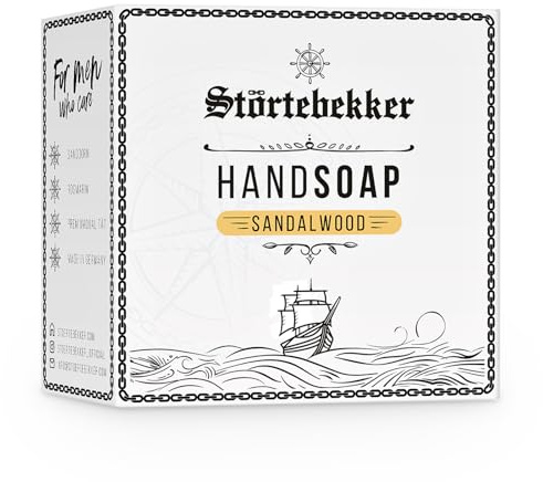 NYHET: Störtebekker Premium handtvål sandelträ | fast tvål för män med havtorn och rosmarin | Varm sandelträdoft | kärntvål vegansk och utan palmolja | handgjord (100 g)