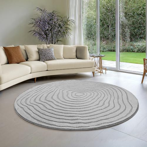 the carpet Everest - Moderner Kurzflor Teppich Hoch-Tief-Struktur, 3D-Effekt, weiche Oberfläche und hohe Flordichte, ideal für Wohnzimmer & Schlafzimmer, Grau, 120 cm Rund
