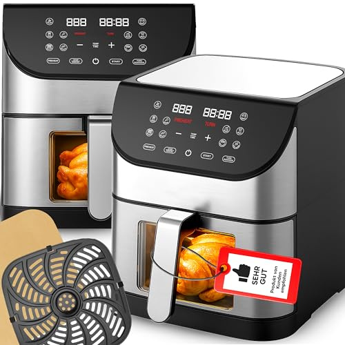Retoo Heißluftfritteuse XXL 8L Airfryer mit Dual Zone, 12-in-1 Funktionen, 1800W Leistung, Antihaftbeschichtung, Touchscreen, Energiesparend, Leise, LCD-Anzeige, ideal für Familie