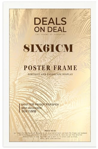 DEALS ON DEAL® Modern Large Poster Frame 81x61cm Mdf Wooden Picture Frames 61cm x 81cm for Jigsaw Puzzles/Shatter-Proof Front Vertical/Horizontal Mounting For Home & Office Décor-White