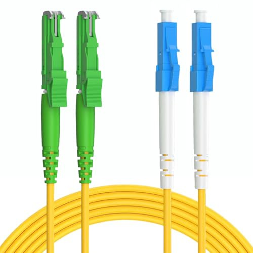 synfarin - Cavo in fibra ottica singola da 10 m E2000/APC a LC/UPC da 2,0 mm - OS2 Duplex, LSZH, giallo, bassa attenuazione per router e ONT, data center, 10 metri