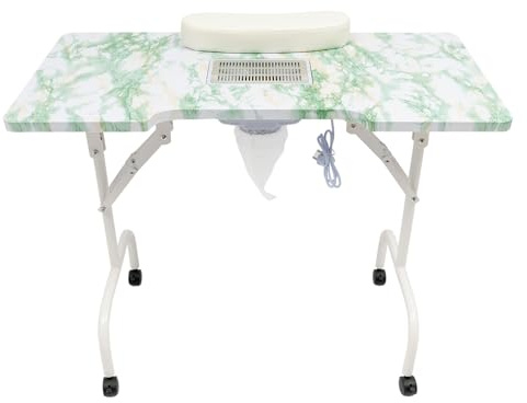 Dettchan Mesa de manicura verde, mesa de manicura plegable portátil con colector de polvo, para casa, oficina, salón de uñas, 95 x 48 x 72,5 cm