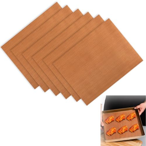 6PCS Permanent Baking Foil for Oven, 30 x 40 cm, Reusable Baking Paper, Oven Mat with Teflon Non-Stick Coating Teflon Grill Mat up to 270 °C, Dishwasher Safe and Can be Cut to Size for Grill, Baking