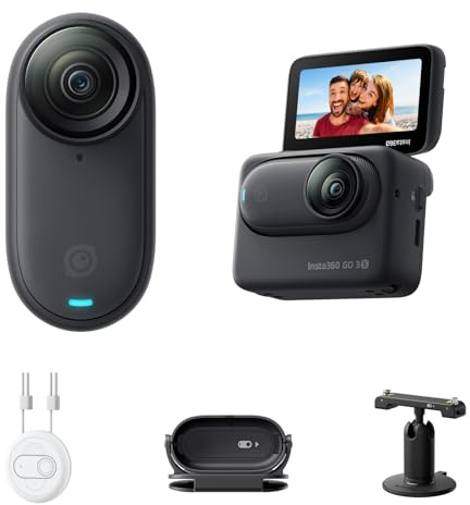 Insta360 GO 3S Nero - 128GB Cam 4K per vlogging, POV a mani libere, 140 minuti di autonomia, impermeabilità fino a 10 m, montaggio magnetico, editing IA