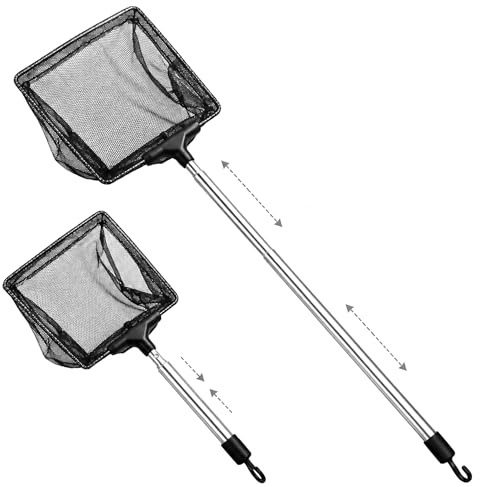 16In Telescopic Pond Net with Extendable Stainless Steeel Handle 21-41cm | Fine, Soft Mesh Surface Won't Hurt The Fish, For Fish Tank, Pond And Pool Cleaning, Extendable Catching Net, Kids And Adults