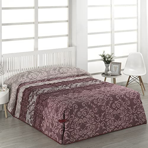 Camatex - Conforter Catalina Cama 135 - Color Malva (edredón de Acolchado Grueso época de frío con Cintas y Botones como Sistema de Ajuste) | 50% algodón y 50% poliéster. Franjas de color y filigranas. Cintas con botones de ajuste. No incluye cojín.