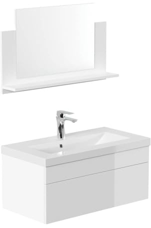 Home Deluxe - Badmöbel-Set - WANGEROOGE Big Weiß - Medium - inkl. Waschbecken und komplettem Zubehör - Breite Waschbecken: ca. 80 cm I Badezimmermöbel Waschtisch Badmöbelset