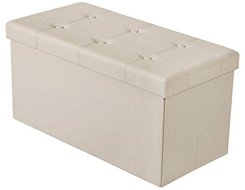 BRIAN & DANY Folding Ottoman Storage Bench with Lid, Foot Stool Faux Leather Large Storage boxes with Lid, Beige, 80 x 40 x 40 cm