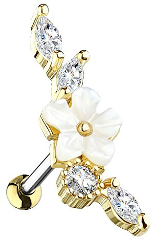 Piersando Knorpel Ohrstecker Tragus Piercing Vintage Blume mit Kristallen