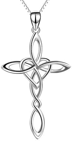 YAFEINI Kette Kreuz Sterling Silber Keltisch Herz Unendlichkeit Anhänger Halskette Schmuck für Damen Mädchen (silberne Kreuzkette)