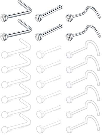 Mayhoop 24STK Bioflex Nasenring Nasenpiercing Retainer Klar Nasenstecker PTFE Flexibler Kunststoff Nasen Retainers 20G