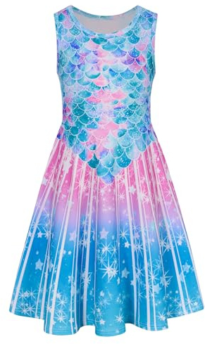 AIDEAONE Mädchenkleid Schmetterling A-Linie Ärmelloses Sommerkleid Buntes Kleid 4-12 Jahre