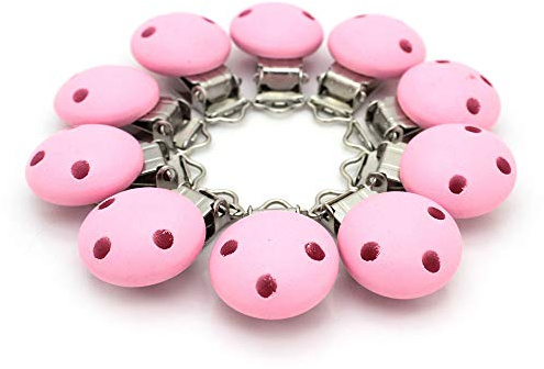 10 Stück Premium Schnullerclips aus hochwertigem Holz schadstofffrei Nuckelclip Baby Clip, Schnullerclip Nuckel-Clip Nippel Halter für Baby und Kind (Rosa)