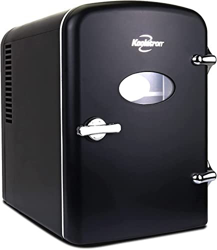 Koolatron Retro Mini Fridge For Bedrooms 12V Portable Cooler Refrigerator 4L Small 6 Can Table Top Quiet Mini Fridges For Skincare Food Drinks Kids Home Car & Travel Black