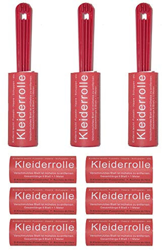 Terhaare-fusselroller Fusselrollen Set 9 Stück Ersatzrollen mit 3 Abroller Polster Kleidung Roller Fusselrollen(3 Abroller + 9 Rollen)