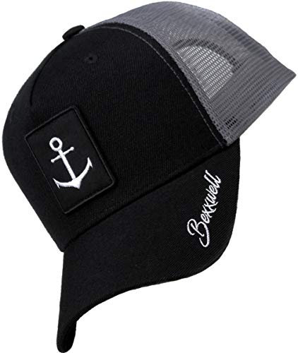 Bexxwell Trucker Cap schwarz/grau mit Anker-Patch (optimale Passform, Kappe, Black, Truckercap, Anker, Anchor, Cap, Unisex)