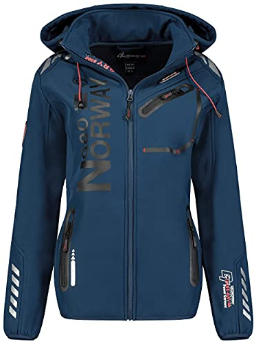 GEO NORWAY REINE LADY - Veste Softshell Femme Impermeable - Jacket Chaud À Capuche Outdoor - Blouson Zippées Coupe Vent Resistant Hiver - Activites En Exterieur Randonnée marine/marine - L