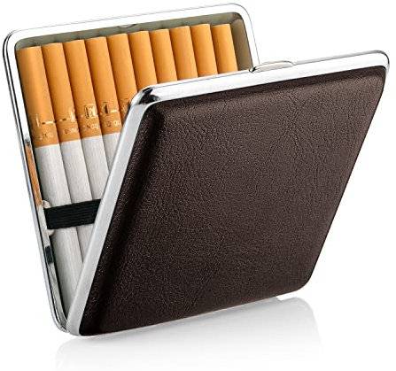 7 farbe pu Leder Zigarettenetui Metall Zigarettenschachtel Edelstahl für 20 Zigaretten box Schwarz blau Lila Rot Rosa Braun Zigarettenetui Leder Zigarettencase für Männer Frauen Damen Herren (color2)