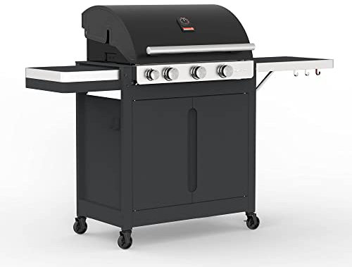 Barbecook Gasgrill-wagen Stella 3201 50MB mit 3 Brenner und Seitenbrenner, Wagen mit Türen, schwarz, 174x59x119cm