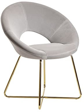 Esszimmerstuhl Samt Hellgrau Küchenstuhl mit goldenen Beinen | Schalenstuhl Stoff/Metall | Design Polsterstuhl | Stuhl Esszimmer Gepolstert