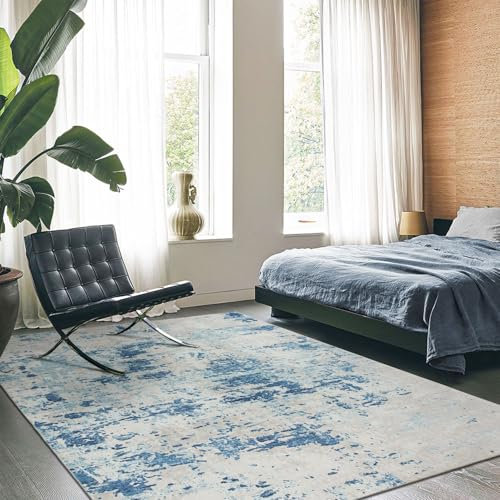 TALETA Teppich Wohnzimmer waschbar Kurzflor rutschfest Moderner-Teppich für Wohnzimmer, Schlafzimmer, Esszimmer, blau, 120x170cm