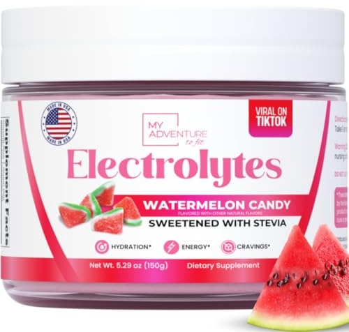 Watermelon Candy Electrolytes Powder – Sugar-Free Hydration Drink Mix with 623 mg Potassium – Clean Ingredients – Vegan, Keto & Paleo Friendly – Caffeine-Free Electrolyte Supplement (30 Servings)
